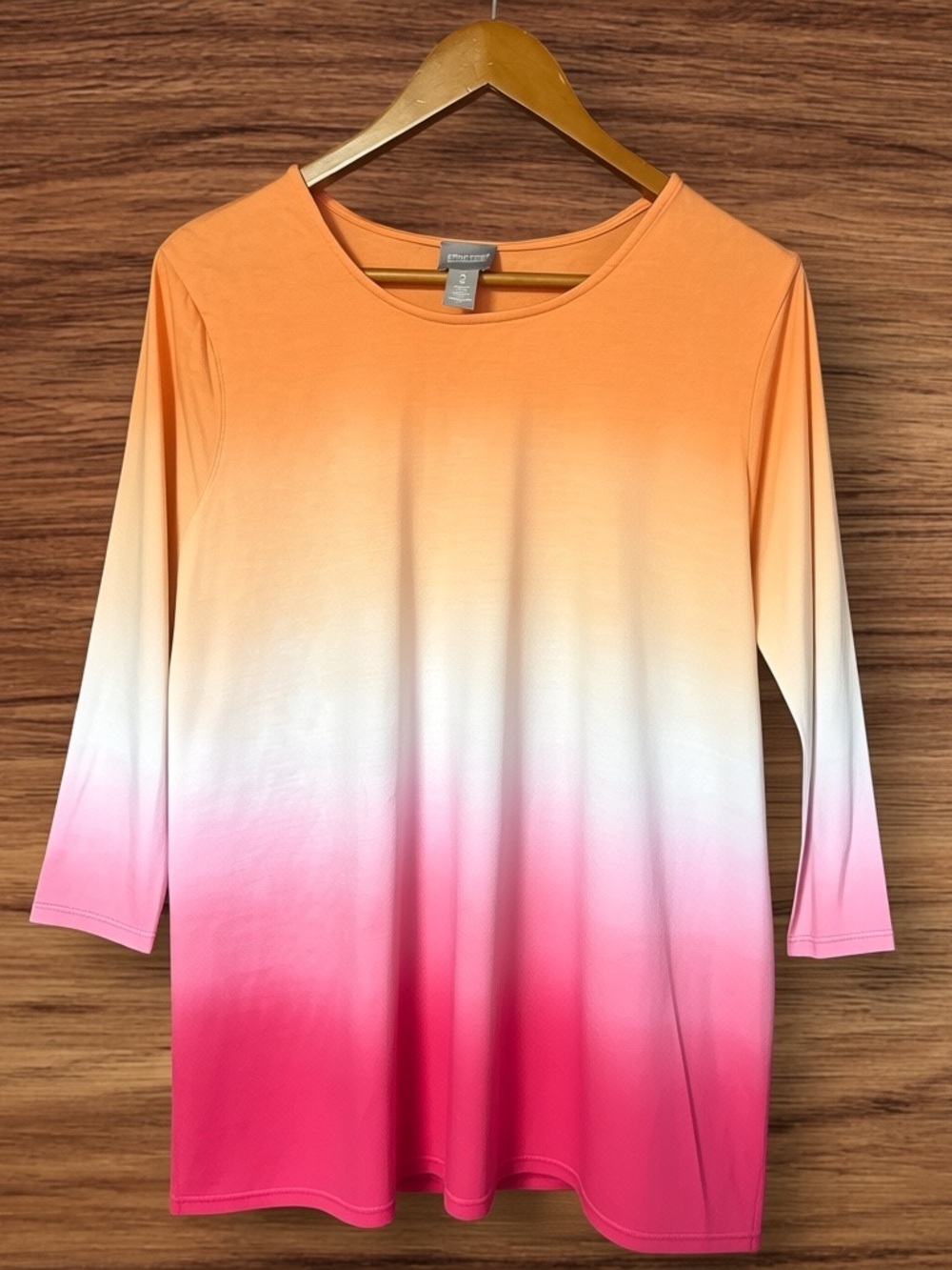 Chico's Orange & Pink Ombré Scoop Neck 3/4 Length Sleeve Top
